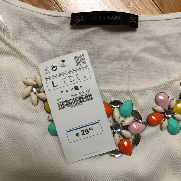 NWT ZARA BASIC Cream Embellished Top (Size L) - Picture 3 of 5